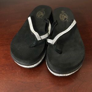 Bolaro black and rhinestone flip-flops